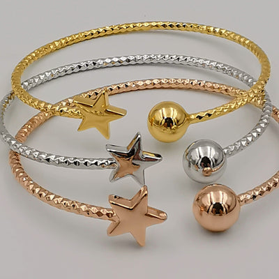 24K Gold Plated Stainless Steel Bracelet Set [3-Pieces] - Adjustable Size - Sphere Star