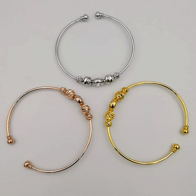 24K Gold Plated Stainless Steel Bracelet Set [3-Pieces] - Adjustable Size - Diamond Beads