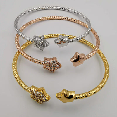 24K Gold Plated Stainless Steel Bracelet Set [3-Pieces] - Adjustable Size - Star