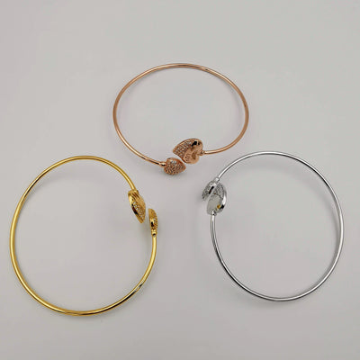 24K Gold Plated Stainless Steel Bracelet Set [3-Pieces] - Adjustable Size - Love Heart