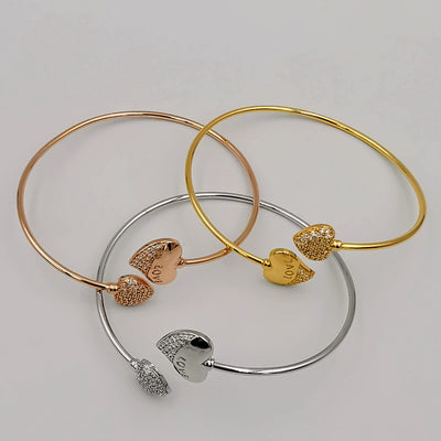 24K Gold Plated Stainless Steel Bracelet Set [3-Pieces] - Adjustable Size - Love Heart