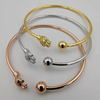 24K Gold Plated Stainless Steel Bracelet Set [3-Pieces] - Adjustable Size - Tiger