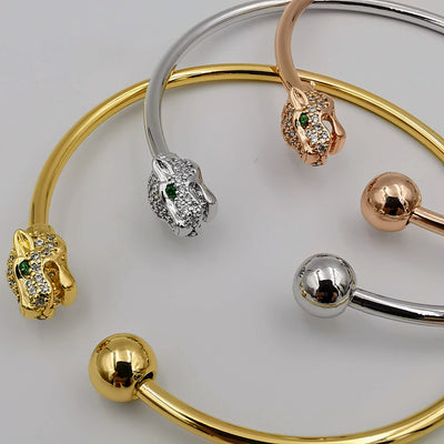 24K Gold Plated Stainless Steel Bracelet Set [3-Pieces] - Adjustable Size - Panther