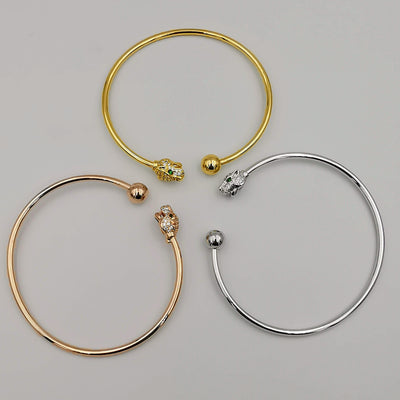 24K Gold Plated Stainless Steel Bracelet Set [3-Pieces] - Adjustable Size - Panther