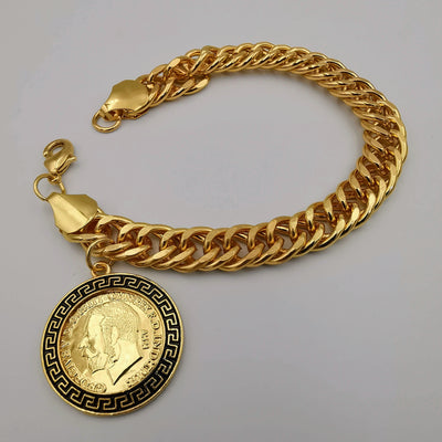 24K Gold Plated Solo Chained Coin Bracelet