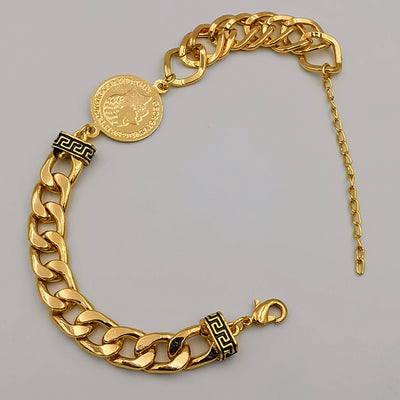 24K Gold Plated Coin Double Chain Bracelet