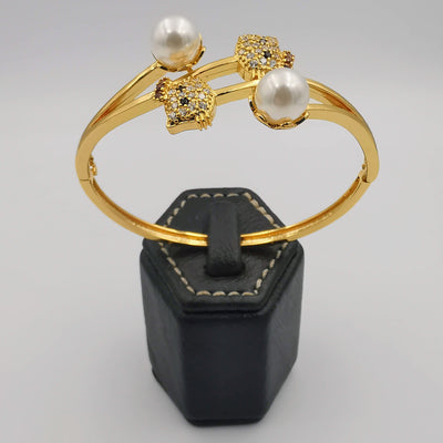 24K Gold Plated Kitty Pearl Bracelet