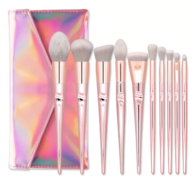 NAKED 10 pcs Professional Cosmetic Makeup Brush Set with PU Makeup Bag (Rose Gold Pink) - Offer Hunts