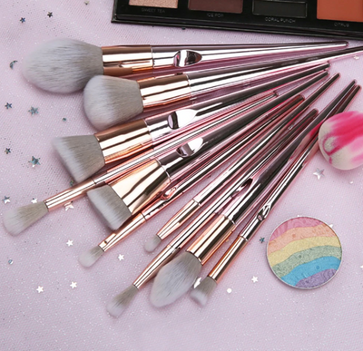 NAKED 10 pcs Professional Cosmetic Makeup Brush Set with PU Makeup Bag (Rose Gold Pink) - Offer Hunts