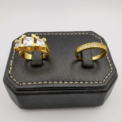 Tri Diamond Twins Ring - 24K Gold Plate - Offer Hunts
