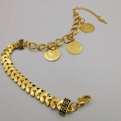24K Gold Plated C Chain Tri Coin Bracelet - Offer Hunts
