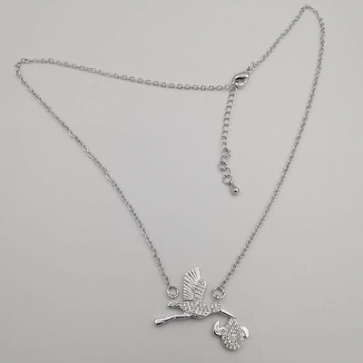 18K White Gold Plated Feeding Bird Necklace - Offer Hunts