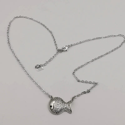 18K White Gold Plated Lucky Fish Necklace - Offer Hunts