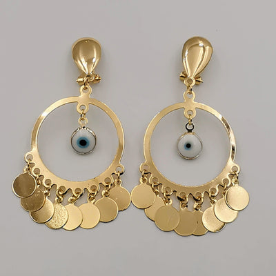 21K Gold Plated Round Eye Dangler Earrings
