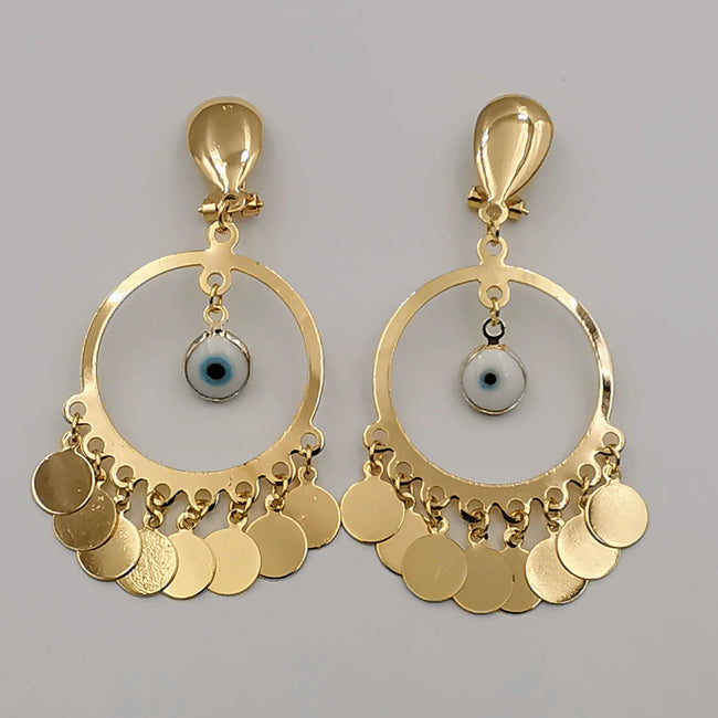 21K Gold Plated Round Eye Dangler Earrings