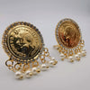 24K Gold Plated Coin White Beads Crystal Earrings