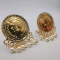 24K Gold Plated Coin White Beads Crystal Earrings