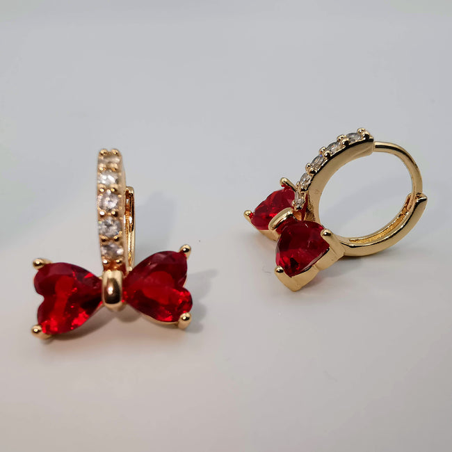 24K Gold Plated Ruby Hearts Earrings