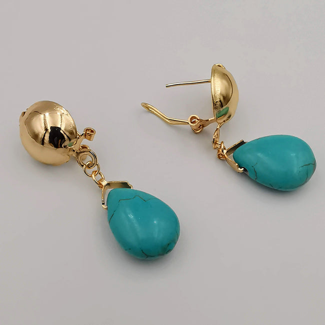 18K Gold Plated Turquoise Button Earrings