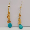 18K Gold Plated Turquoise Coin Dangling Earrings