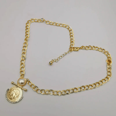 24K Gold Plated Pearl Coin Necklace