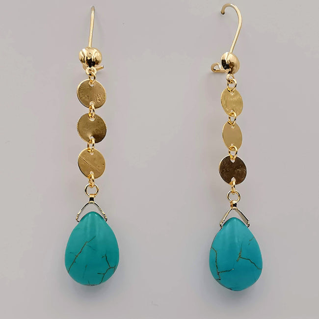 18K Gold Plated Turquoise Round Dangling Earrings
