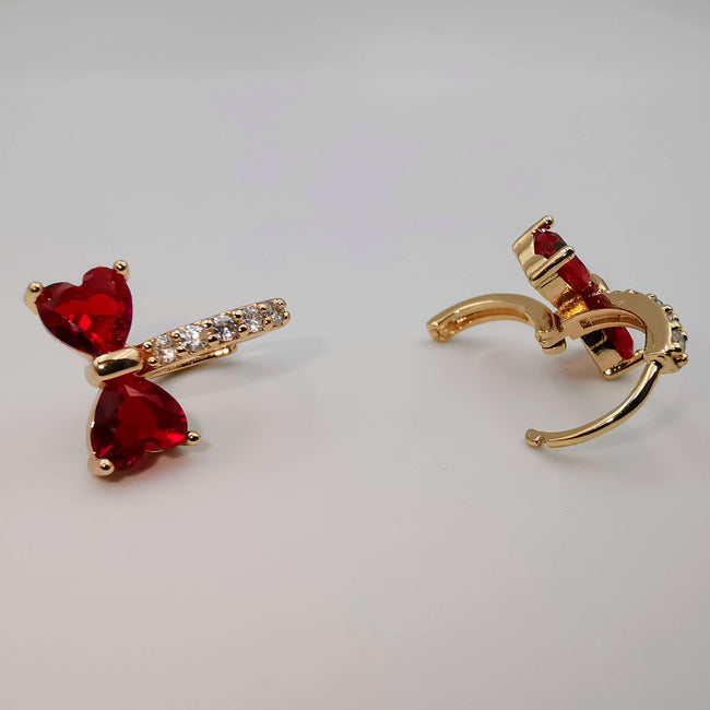 24K Gold Plated Ruby Hearts Earrings