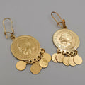 24K Gold Plated Coin Round Drop Danglers Earrings