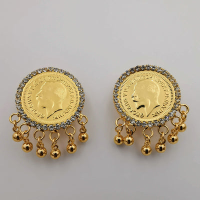 24K Gold Plated Coin Golden Beads Crystal Earrings