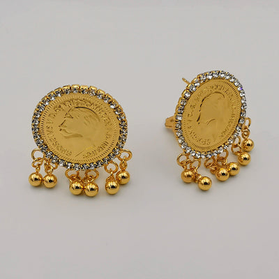 24K Gold Plated Coin Golden Beads Crystal Earrings