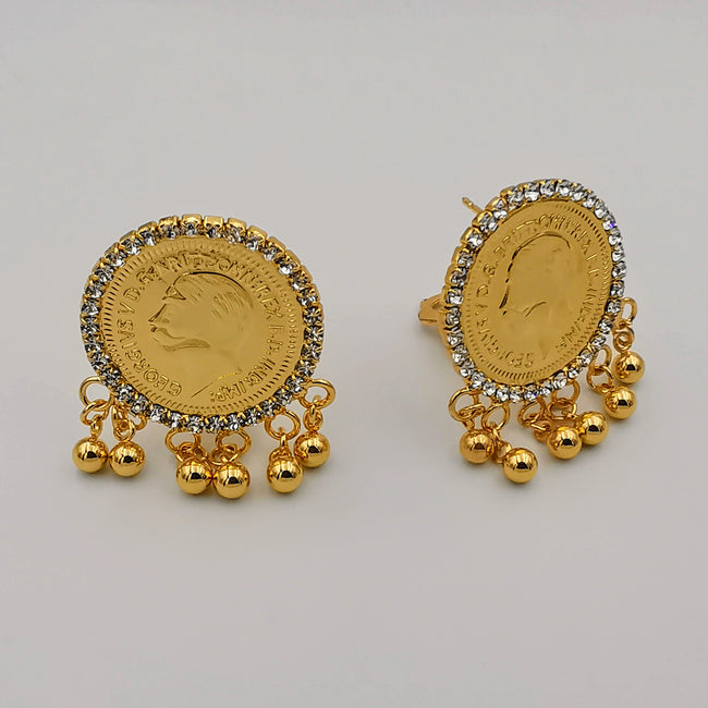 24K Gold Plated Coin Golden Beads Crystal Earrings