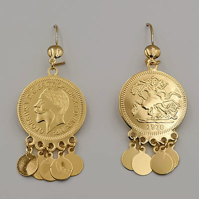 24K Gold Plated Coin Round Drop Danglers Earrings