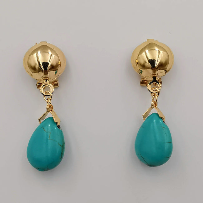 18K Gold Plated Turquoise Button Earrings