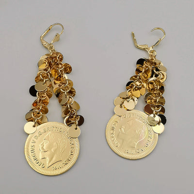 24K Gold Plated Funky Coin Danglers Earrings