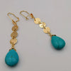 18K Gold Plated Turquoise Round Dangling Earrings