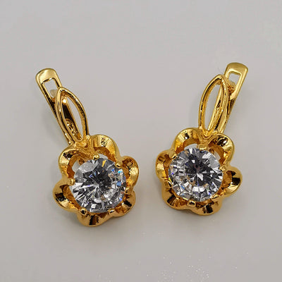 24K Gold Plated Floral Diamond Earrings