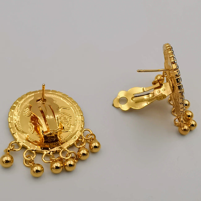 24K Gold Plated Coin Golden Beads Crystal Earrings