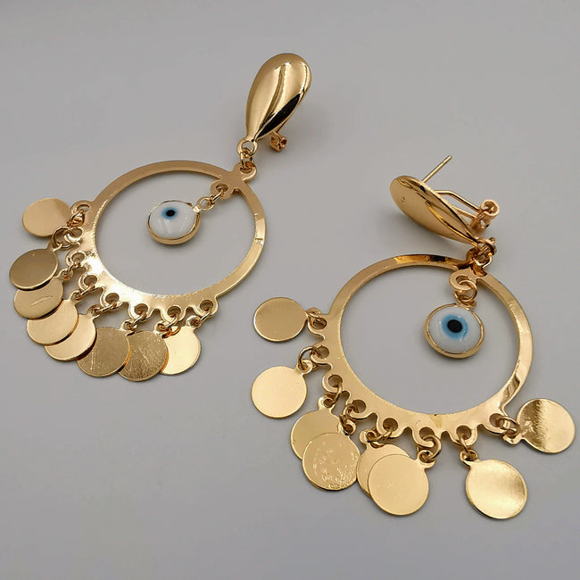 21K Gold Plated Round Eye Dangler Earrings
