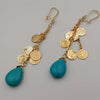 18K Gold Plated Turquoise Coin Dangling Earrings