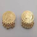 24K Gold Plated Coin Simple White Beads Earrings