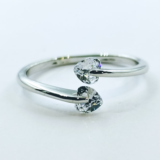 Double Heart Silver Adjustable Ring - Offer Hunts