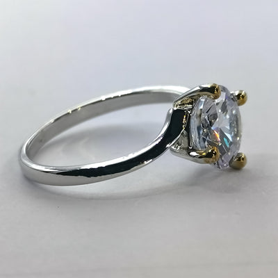 Kardi Silver Ring - 4 Gold Prongs and 1 Stone - Offer Hunts