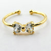 Bow Fashion Ring - Golden with 2 Heart Shaped Crystals - Offer Hunts