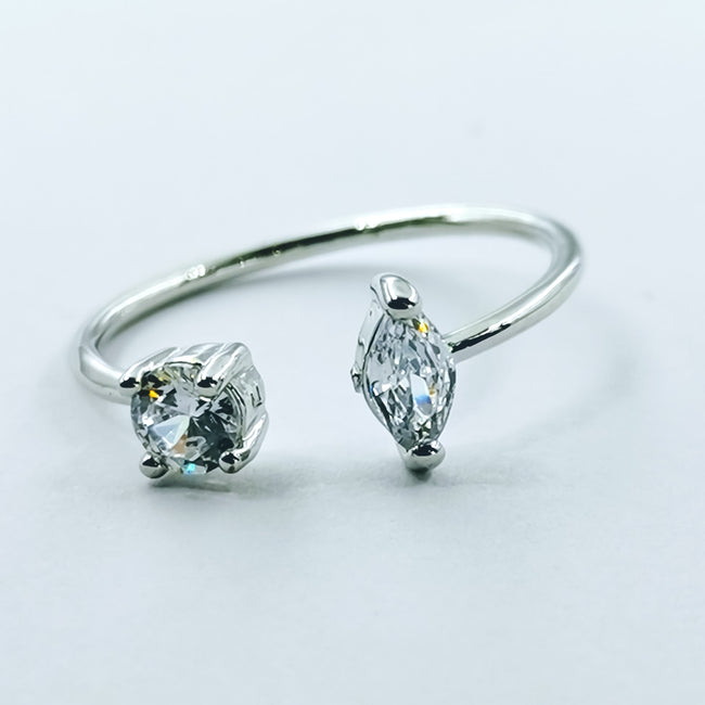 Bi-Stone Silver Adjustable Ring - Offer Hunts